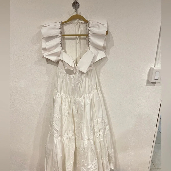 NEW Area Crystal Trim Poplin Dress Size Small - Picture 2 of 5